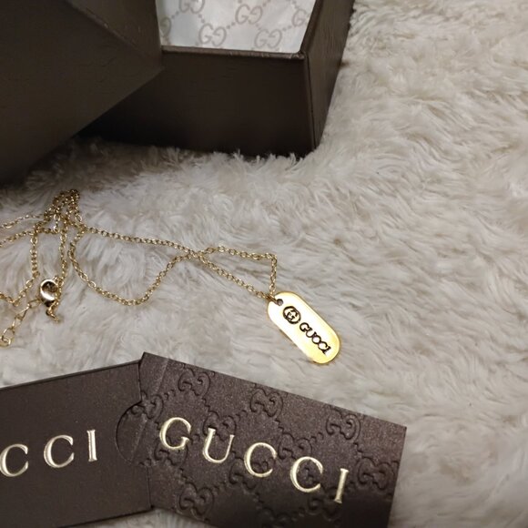 Gucci GG Authentic Vintage Oval Oblong Pendant Necklace Gold 18K 925 Ster - Picture 9 of 13